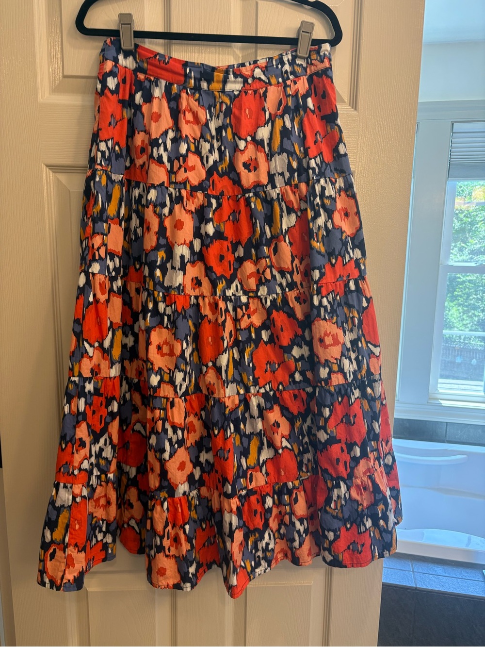 Boden Navy, Red & Pink Floral Tiered A-Line Skirt